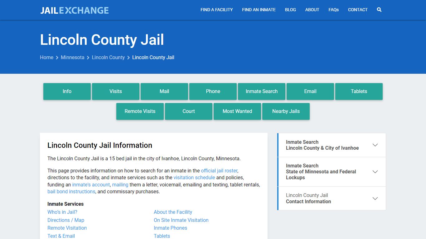 Lincoln County Jail, MN Inmate Search, Information